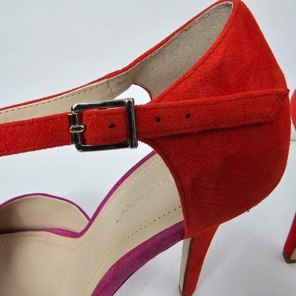 BCBGeneration Women's Orange & Purple Suede Peep Toe Stiletto Heels Size 9B - Picture 11 of 13